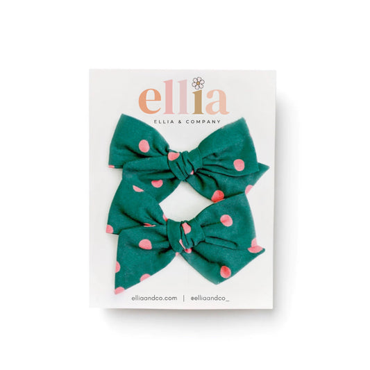 Pink Dots on Green - Mini Twirl Piggie Clips