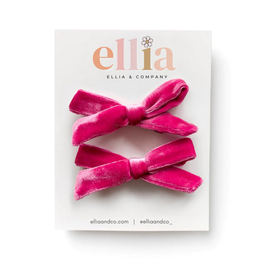 Hot Pink Velvet - Mini Knot Piggie Clips