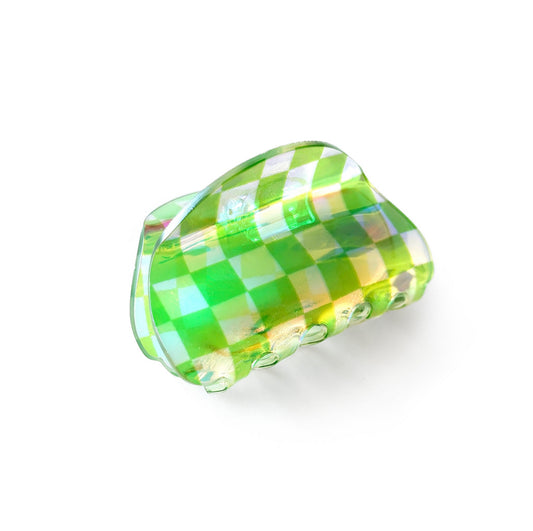 Green Iridescent Checkerboard - Claw Clip