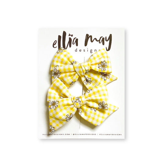 Yellow Gingham Daisies - Mini Twirl Piggie Clips